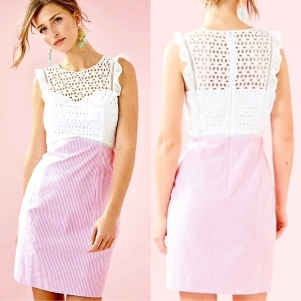 Lilly Pulitzer Maya Shift Dress Pink Seersucker Sz 6